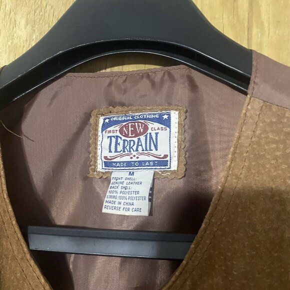 Terrain First New Class Leather Vest M Brown Western Cowboy Vintage - Picture 2 of 3